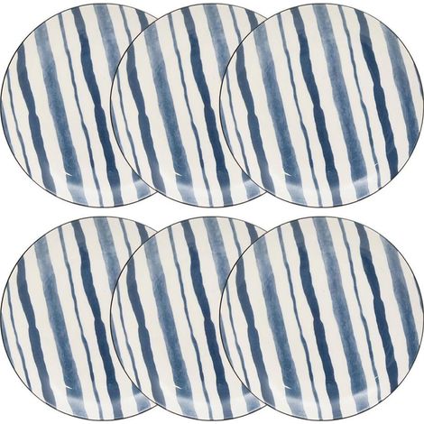 Lot de 6 Assiettes à Dessert "Umami Rayure" 19cm Bleu