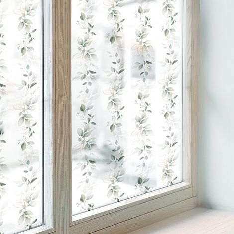 Anti Regard Film pour Fenêtre 200x100 Protection Adhésif pour Chambre Cuisine Salle de Bain Vitrail Décoratif Collés sur le Verre charme des plantes (1/5)