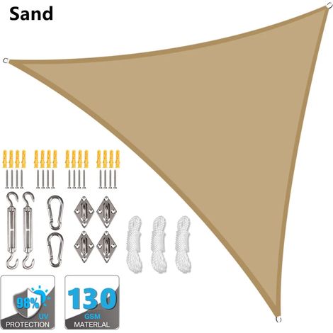 (Jaune sable, accessoires de montage inclus, 200 x 200 x 200 cm) Auvent triangulaire imperméable, pergola extérieure, voile d'ombrage pour terrasse de jardin et piscine (1/5)