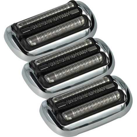 vhbw 3x Ersatz-Scherköpfe kompatibel mit Braun 71-S7320cc, 71-S7200cc, 71-S7530cc, 71-S7501cc Elektrorasierer, Schwarz Silber Weiß