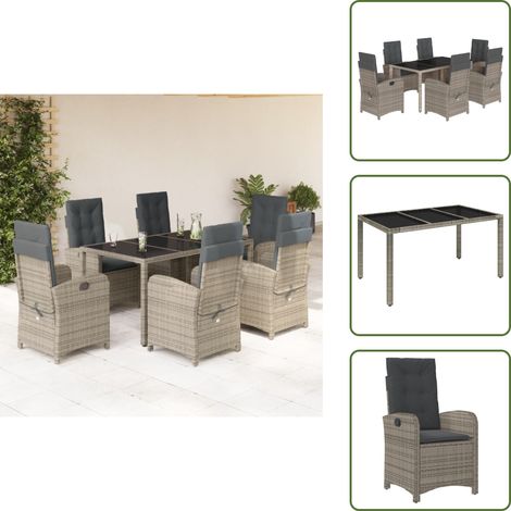 The Living Store Ensemble à manger de jardin et coussins 7 pcs gris rotin - Chaise de jardin (1/5)