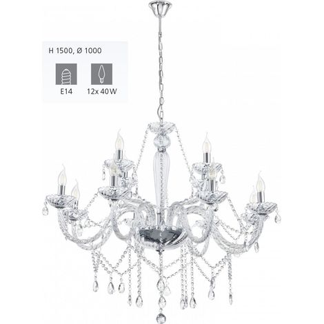 Lampadario A Sospensione Classico Basilano 1 Acciaio Cromo Vetro 12 Luci E14 (1/5)