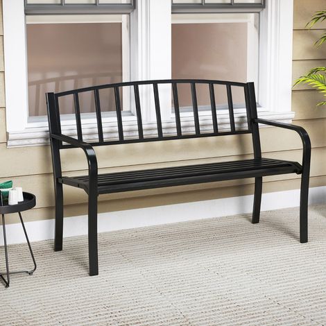 Banc Extérieur Banc de Jardin de 127cm avec Dossier à Lattes et Accoudoirs Incurvés Banc de Terrasse pour 2-3 Personne pour Porche Pelouse (1/3)