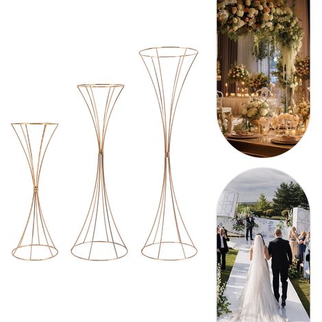 Soportes para flores, soportes para flores para bodas, 3 soportes para flores dorados (1/5)