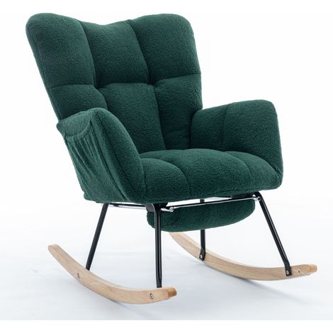 ELVMI Sedia a Dondolo con Poggiapiedi Pieghevole e Schienale Alto Ergonomico, Braccioli Imbottiti, in Teddy Verde (1/5)