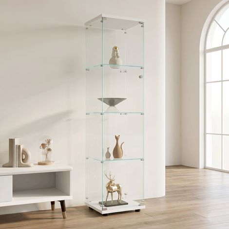 Comanlai - Vitrine en Verre - Armoire de Collection Moderne en Verre à Quatre Couches avec Porte - Verre trempé Vitrine de Collection - Blanc (1/5)