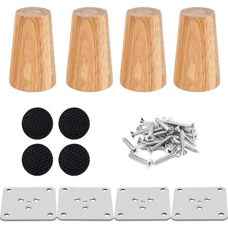 Lot de 4 pieds de meubles en bois, pieds de canapé de rechange de 12 cm, couleur café (1/4)