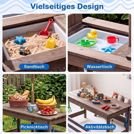 Kids Wooden Picnic Table Set with Umbrella and Cushions (1/5)