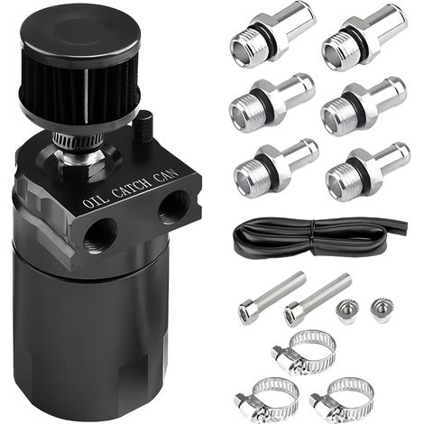 Serbatoio di recupero olio con filtro aria, 300 ml, raccoglitore olio in alluminio, serbatoio olio, serbatoio per auto con accessori, tubo carburante da 3/8" (nero) (1/5)