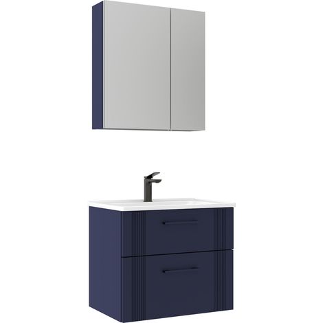 Waschtisch-Set mit Spiegel (2-teilig) "Bari 65 v2" – 65 x 45 x 55 cm – Mattes Marineblau (1/3)