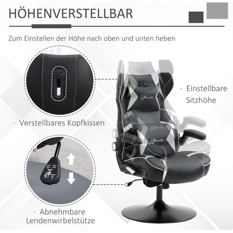 Fauteuil gaming noir et blanc 69x73x118cm, siège inclinable avec haut-parleurs intégrés (1/5)