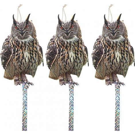Lot de 3 répulsif contre les oiseaux - Répulsif anti-pigeons, chouette - Réfléchissant - Avec clochette en forme de hibou (1/5)