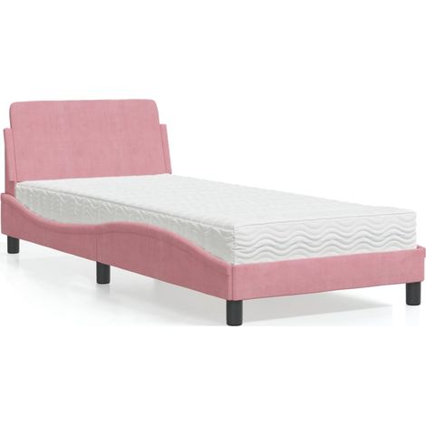 Cama con colchón Dover terciopelo rosa 90x200 cm vidaXL (1/5)
