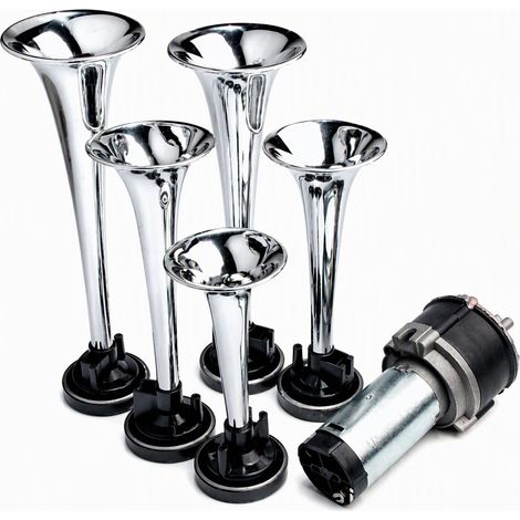 Klaxon pneumatique à 5 trompettes, avertisseur sonore électrique avec compresseur d'air 12V, trompe jazz chromée universelle pour voiture (1/4)