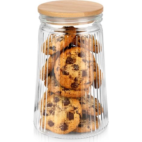Boîte hermétique en verre et bambou, avec couvercle, idéale pour ranger les ustensiles de cuisine et les objets sur le plan de travail.-AquaForge (1/5)