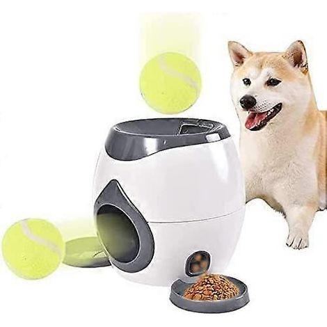 Lanceur de nourriture pour animaux de compagnie, distributeur automatique de croquettes inclus avec 1 cuillère et 2 balles de tennis pour nourrir les animaux. (1/4)