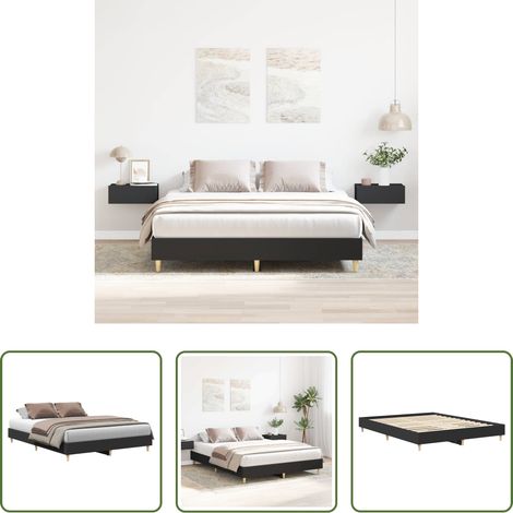 vidaXL Sommier à lattes - Cadre de lit sans matelas noir 150x200 cm bois d'ingénierie (1/5)