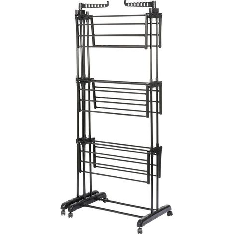 Stendibiancheria verticale estensibile in metallo nero XXL 78-130x64x172 cm (1/5)