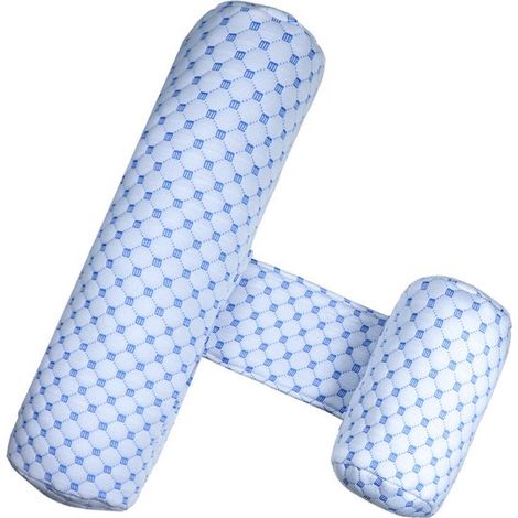 Coussin de sécurité bébé ajustable en forme de H, bleu glacier, avec housse intérieure amovible et lavable. Ce coussin sert de barrière de couchage pour bébé. (1/2)
