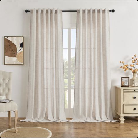 Lot de 2 rideaux de salon - Aspect lin - Semi-transparents - Pour chambre d'enfant - 214 x 127 cm (H x L) - Marron clair