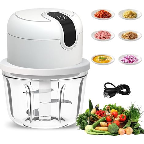 Hachoir de cuisine électrique - 350 ml - Chargement USB - Mini hachoir à légumes - Mini hachoir à oignons électrique pour viande, noix, oignons, ail