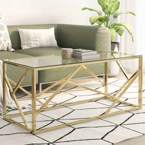 vidaXL Table basse doré acier inoxydable et verre trempé (1/5)