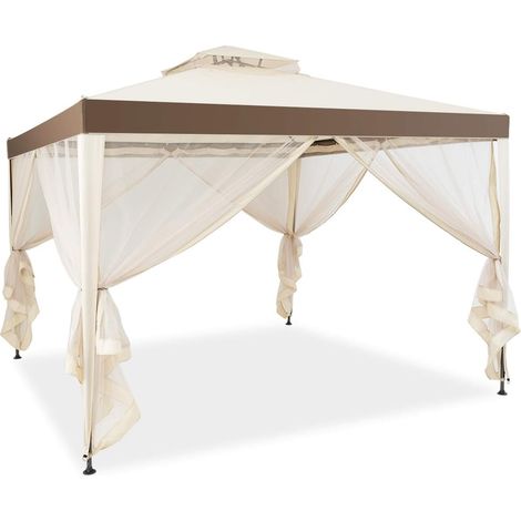 GOPLUS Tente de Pavillon de 3M, avec Moustiquaire Transparente sur 4 Cotes, Petite Fenetre au Plafond, Utilisable en Plein Air/a la Maison/a Endroit Public,(Beige) (1/5)
