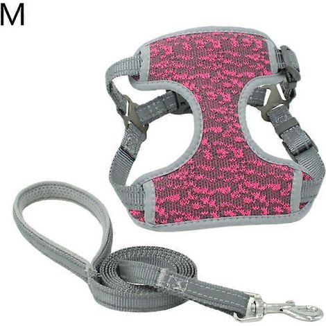 Harnais chien chat réfléchissant respirant anti-explosion, ensemble gilet et laisse pour petit moyen grand chien, collier poitrine confortable, taille M rose rouge.