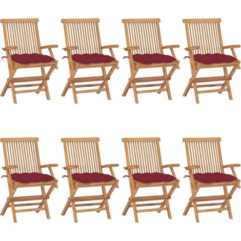 Teenpull – Gartenstühle mit Weinroten Kissen 8 Stk. Massivholz Teak (1/5)