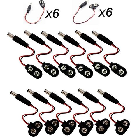 12 Pcs 9v Pile Connecteur, 2.1x5.5mm Dc Adaptateur Secteur Pour Arduino(T Et I Type) (1/5)