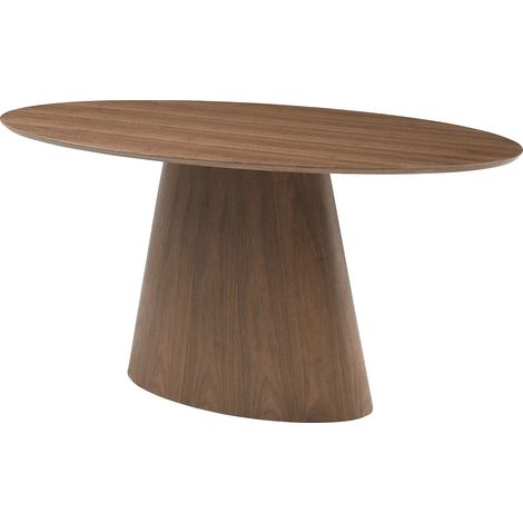 Vente-Unique – Table de salle à manger 6 personnes – Plateau ovale en MDF placage noyer – Couleur naturel foncé – Pied monobloc conique