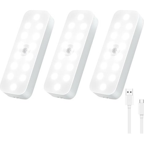 Luz nocturna LED，Lámpara LED inalámbrica，3 unidades，Luz blanca 6000K，Funciona con pilas，Hasta 30 días de duración de la batería (1/5)