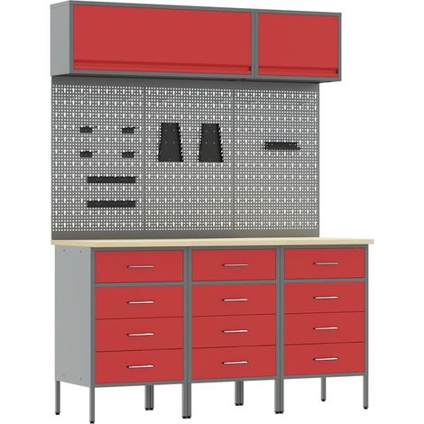 Maison Exclusive - Set di mobili da lavoro con cassetto 8 pz Rosso (1/5)