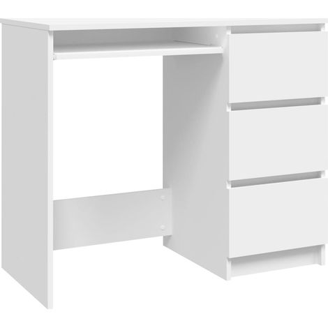 Bureau table poste de travail meuble d'ordinateur informatique étude 90 x 45 x 76 cm bois d’ingénierie blanc