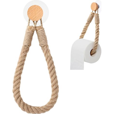 Porte-rouleau de papier toilette adhésif en bois - Style vintage et bohème - Installation sans perçage - Idéal pour cuisine, salle de bain et toilettes (1/5)