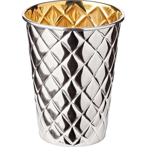 Gobelet en Métal Argenté avec Motif Diamant et Intérieur Doré, 11 cm - PANGIVO (1/5)