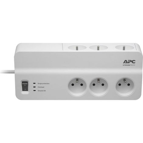 Bloc parafoudre 6 prises 2P+T 2300W – Protection contre surtensions – Câble 1,83m pour installation facile – Blanc – APC
