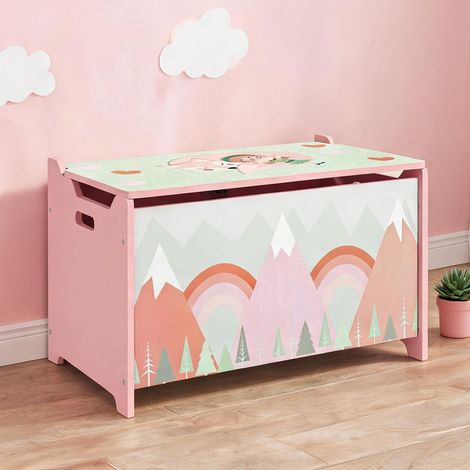 Coffre à jouets rose en MDF avec couvercle et charnière roz (1/5)