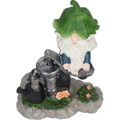 Nain de jardin réaliste, vieil homme puisant de l'eau, figurine en résine pour extérieur, statue décorative ancienne, ornement de pelouse, modèle 3D, décoration de jardin vintage. (1/5)