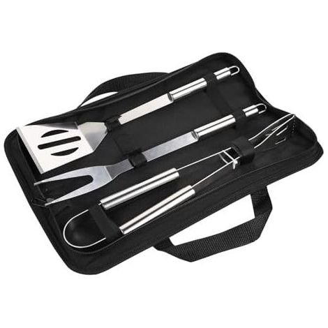 Ensemble de 3 couverts pour barbecue d'extérieur : spatule, fourchette et pince en acier inoxydable accessoires de cuisine portables pour la cuisson au barbecue conception et fabrication sûres. (1/5)