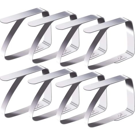 Lot de 8 Pinces à Nappe en Acier Inoxydable, Clips de Table Argentés Anti-Glisse pour Maintenir Nappes et Toiles de Table lors de Repas, Fêtes et Extérieur (1/4)