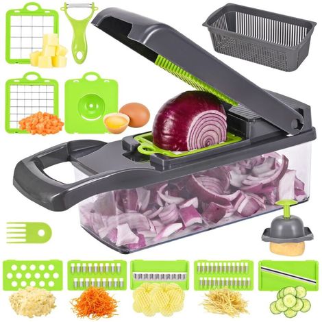 Trancheuse À Légumes - Mandoline Cuisine 7 Lames Réglables - Coupe-Oignon Manuel Multifonctionnel - Pour Coupes En Tranches Cubes Et Fines - 1 Pièce (1/5)