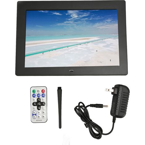 Cadre photo numérique 10 pouces, écran HD IPS 1280x800, support rotation d'image, télécommande incluse, alimentation 100-240V, prise américaine, noir. (1/5)