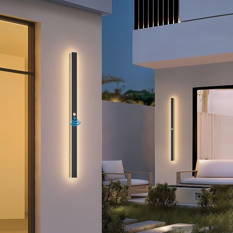 Applique Longue Exterieur avec Detecteur de Mouvement, Noir LED Applique Murale Exterieur Étanche IP65 Lampe Murale Blanc Chaud 3000K Pour Jardin Garage 100CM (1/5)