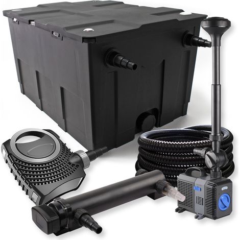 SunSun Komplettset: CBF-550 Teichfilter bis 60000 L Teichfilteranlage, CTF-8000 Teichpumpe 8000l/h 70W, CUV-324 Teichklärer 24W, 25m Teichschlauch 25 mm, CTP-2803 Springbrunnen 3000l/h 10W