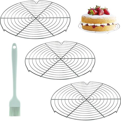 3 Pièces Grille De Refroidissement, Acier Inoxydable 32 Cm, Brosse Silicone Incluse, Pour Cuisson Et Pâtisserie (1/5)