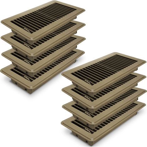 Set di 8 ventilatori da pavimento marroni da 4" x 10" - Coperture di ventilazione in acciaio resistente per una facile regolazione del flusso d'aria. (1/5)