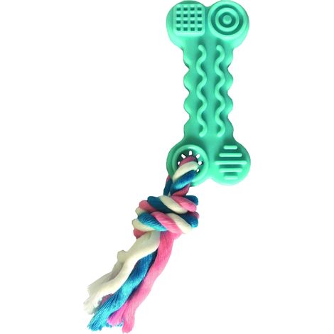 Os à mâcher TPR pour chiot – Jouet 2 en 1 avec corde – Longueur 17 cm – Massage des gencives – Hygiène bucco-dentaire – Chadog