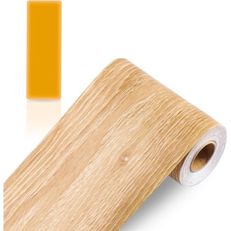 Bordure de papier peint autocollant Feuille Couleur du grain du bois Frise Murale Adhesive Bordure imperméable en PVC Plinthe amovible Décoration Murale pour cuisine salle de bain (Chêne Café) (1/5)