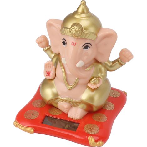Statuette de Ganesh, dieu éléphant, à énergie solaire, figurine indienne de Ganesh pour tableau de bord de voiture, décoration intérieure, artisanat, couleur chair (1/5)